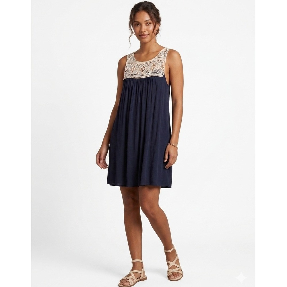 charlotte russe boho dress | Dresses | Charlotte Russe Navy Blue Crochet Lace Yoke Mini Sleeveless Shift L M775